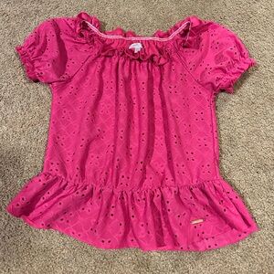 Tahari Pink Eyelet Ruffle Top